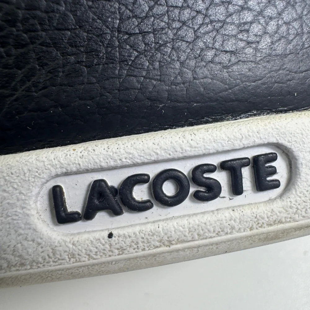 Lacoste Mens Black Leather Boat Shoes Low Top Sneakers‎ Gold Logo Moc Toe 10
